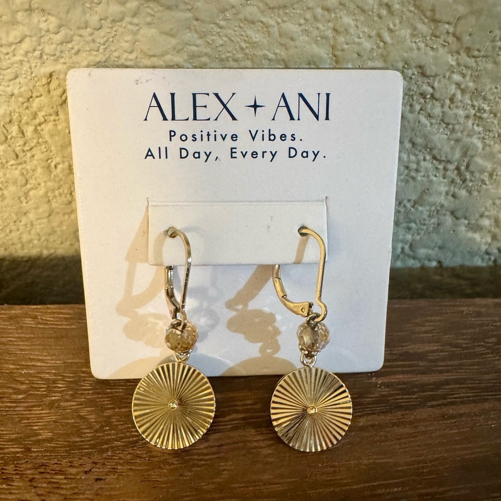 Alex + Ani Drop Gold-Toned Earrings with stone accent. Will provide a pouch. NWT